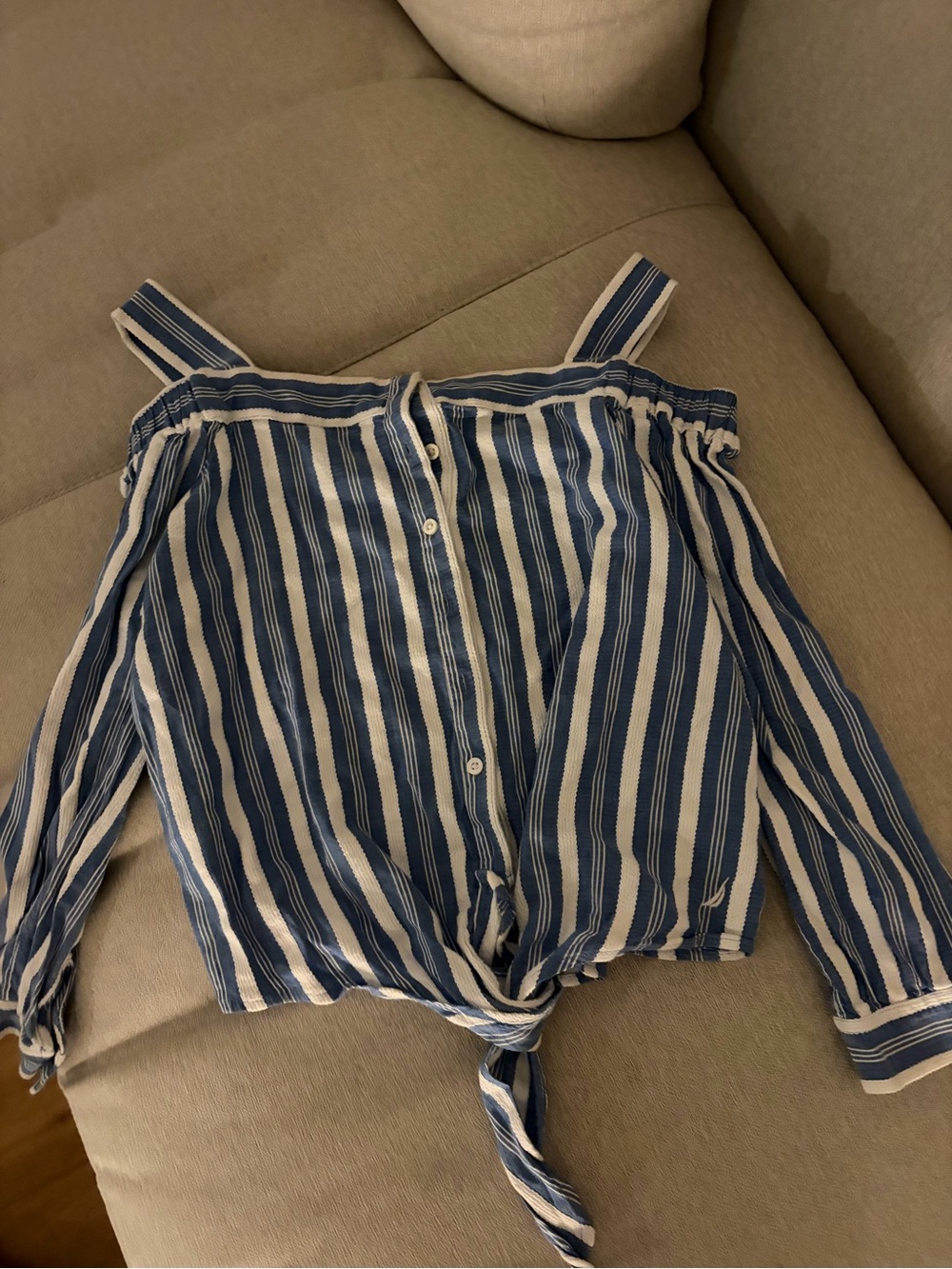 Nautica Blue and White Striped Shorts with Tie Waist